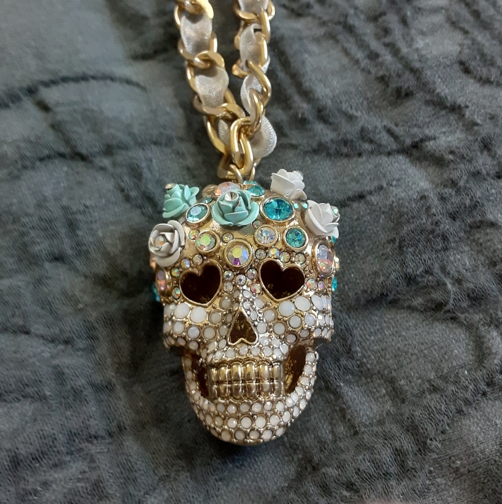 Betsey Johnson Rhinestone Sugar Skull Necklace